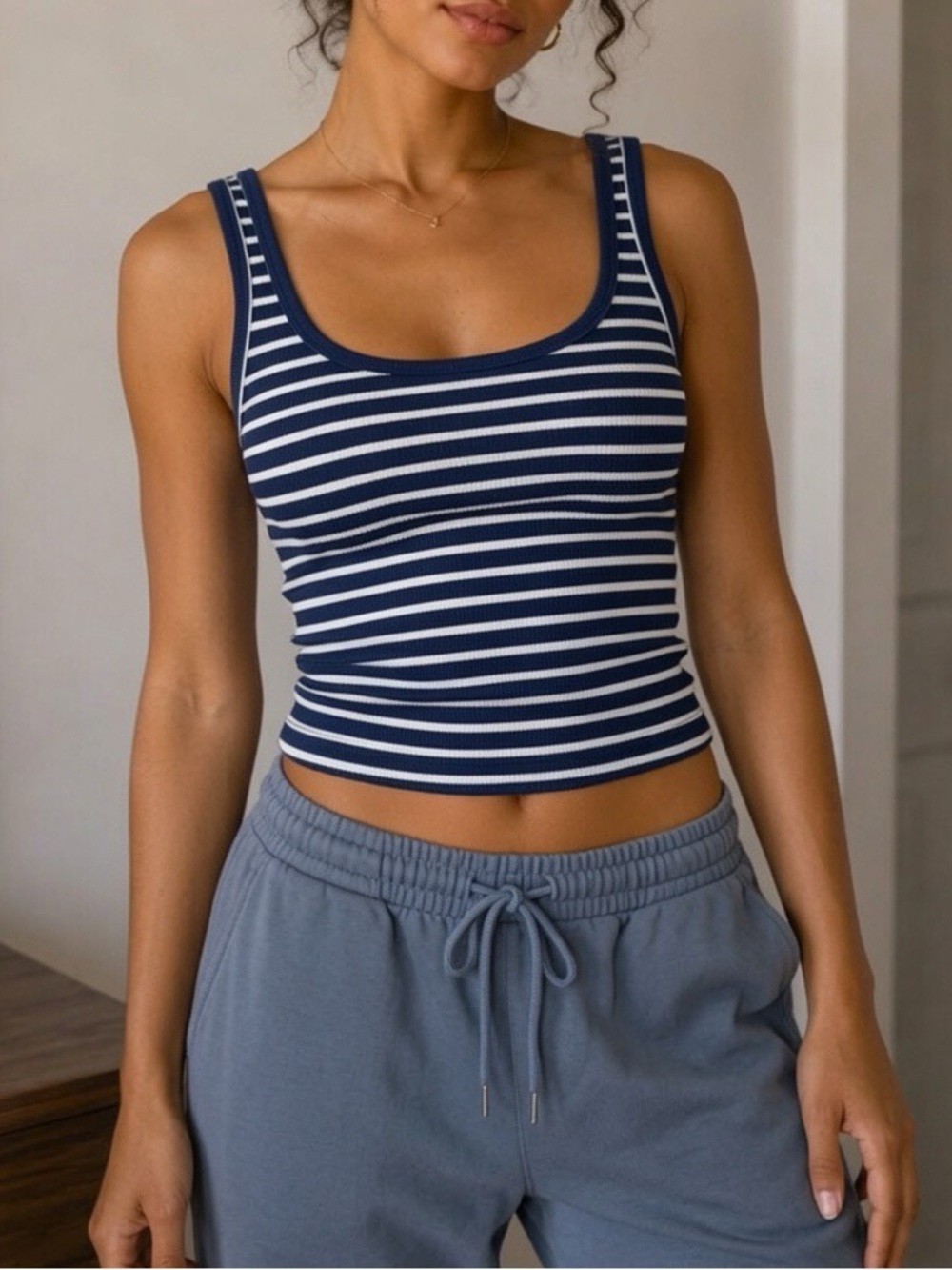 dip Navy and White Striped Tank Top